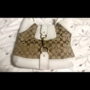 COACH tan and white shoulder bag